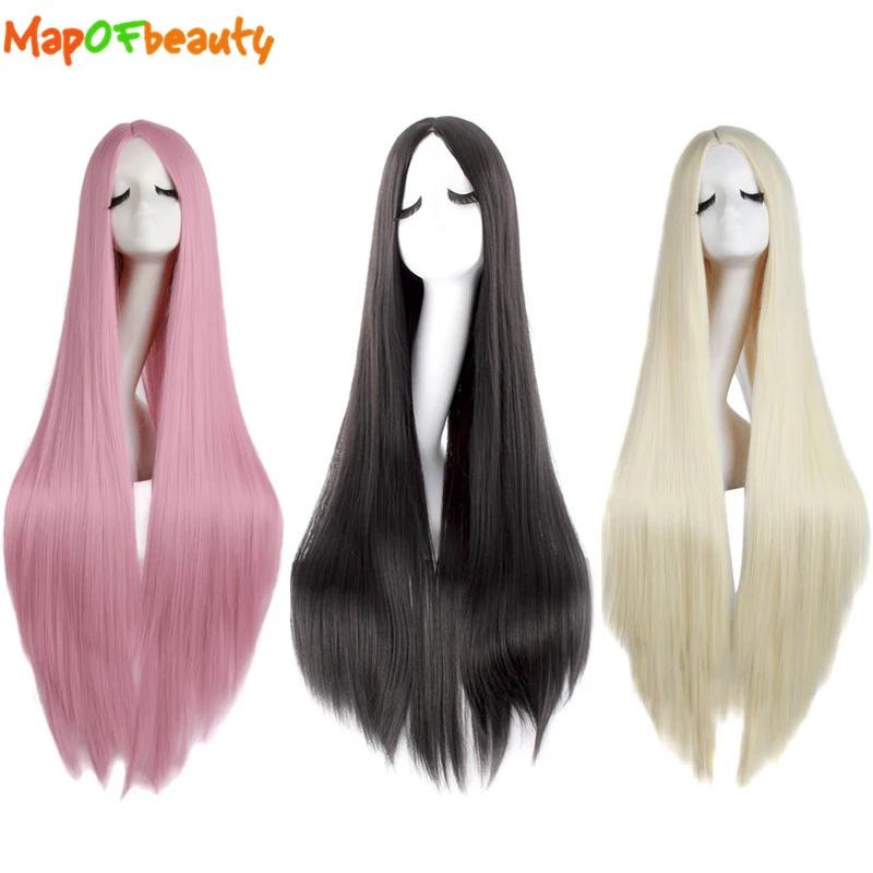 Женские Длинные прямые парики MapofBeauty черные белые коричневые светло розовые