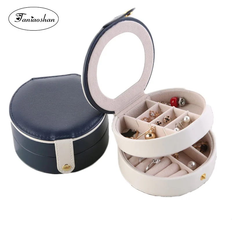 

Popular double-deck jewelry box Portable leather jewellery box for woman 4 colors Newest earrings storage casket gift box