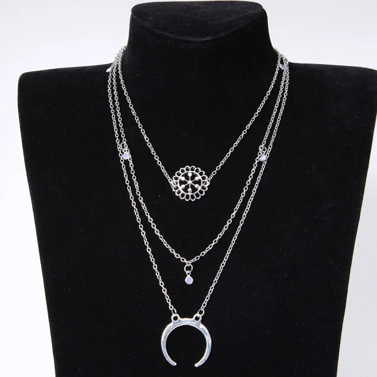 2021 New Arrivals Hot Fashion Multilayer Long Necklace Bohemian Style Moon Hollow Flowers Chokers Necklaces For Women Jewelry | Украшения и