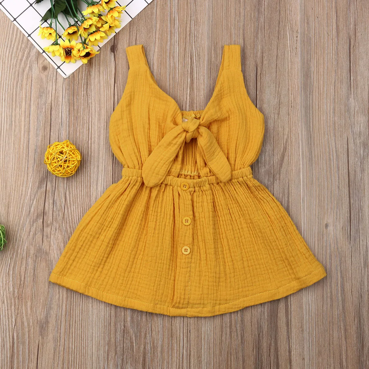 5 Colors Toddler Kids Baby Girls Dress Sleeveless Ruffle Solid Linen Elegant Princess Party Clothes | Детская одежда и обувь