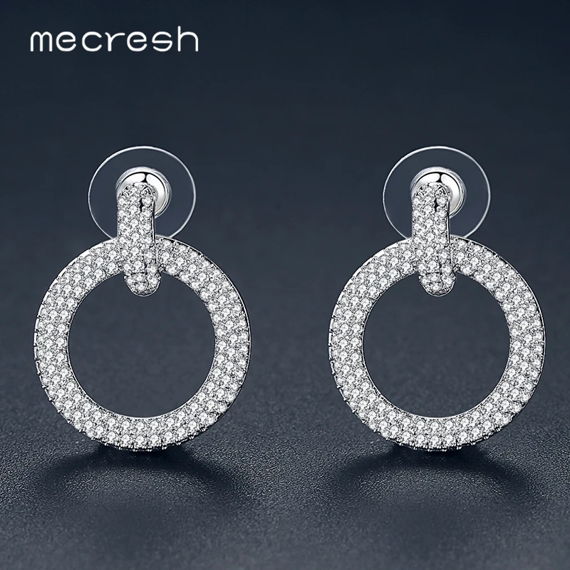 

Mecresh Simple AAA+ Micro CZ Drop Earrings for Bride Women Korean Small Circle Round Wedding Earrings Christmas Jewelry EH1114