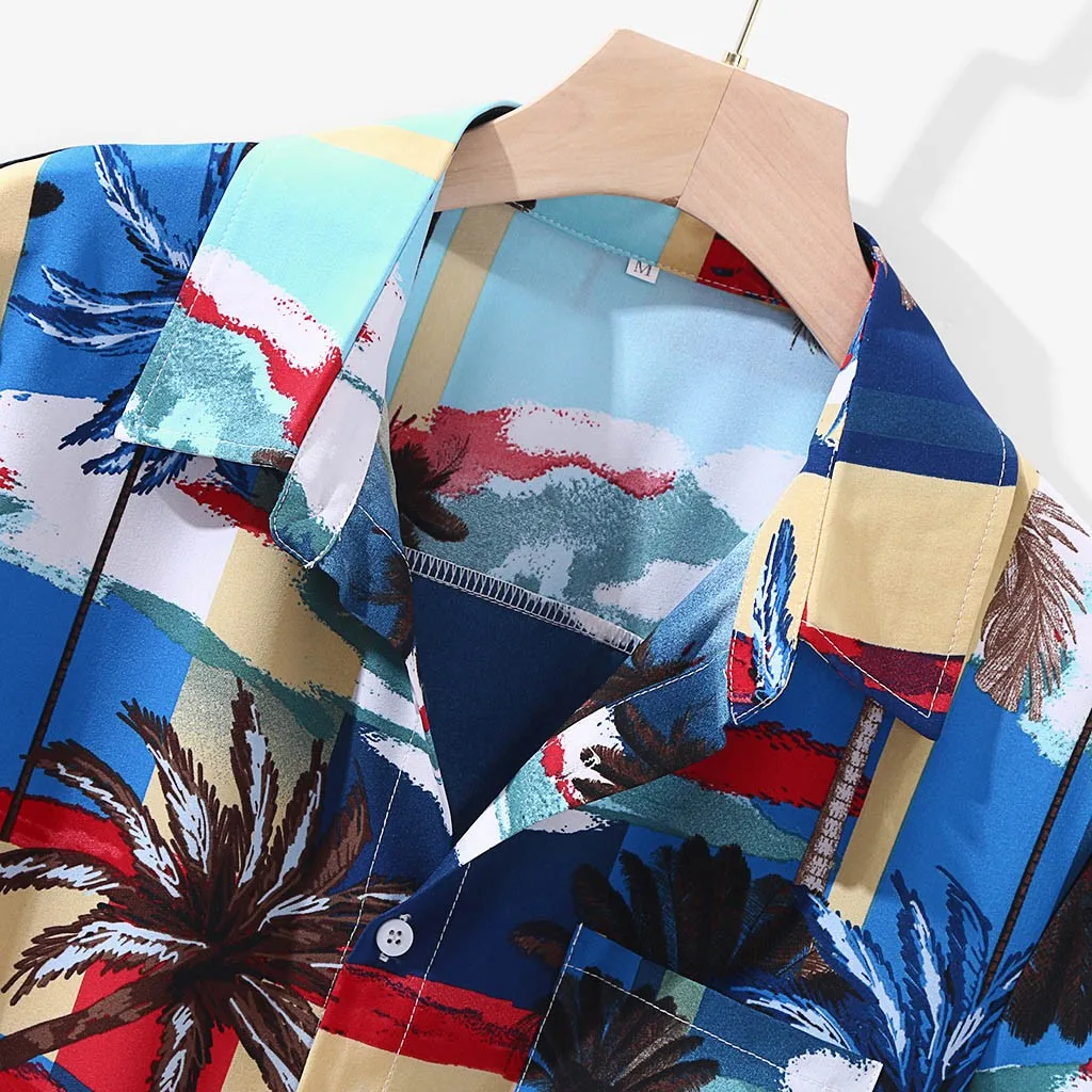 2018 брендовая летняя Гавайская Мужская пляжная рубашка с принтом кокосовых пальм