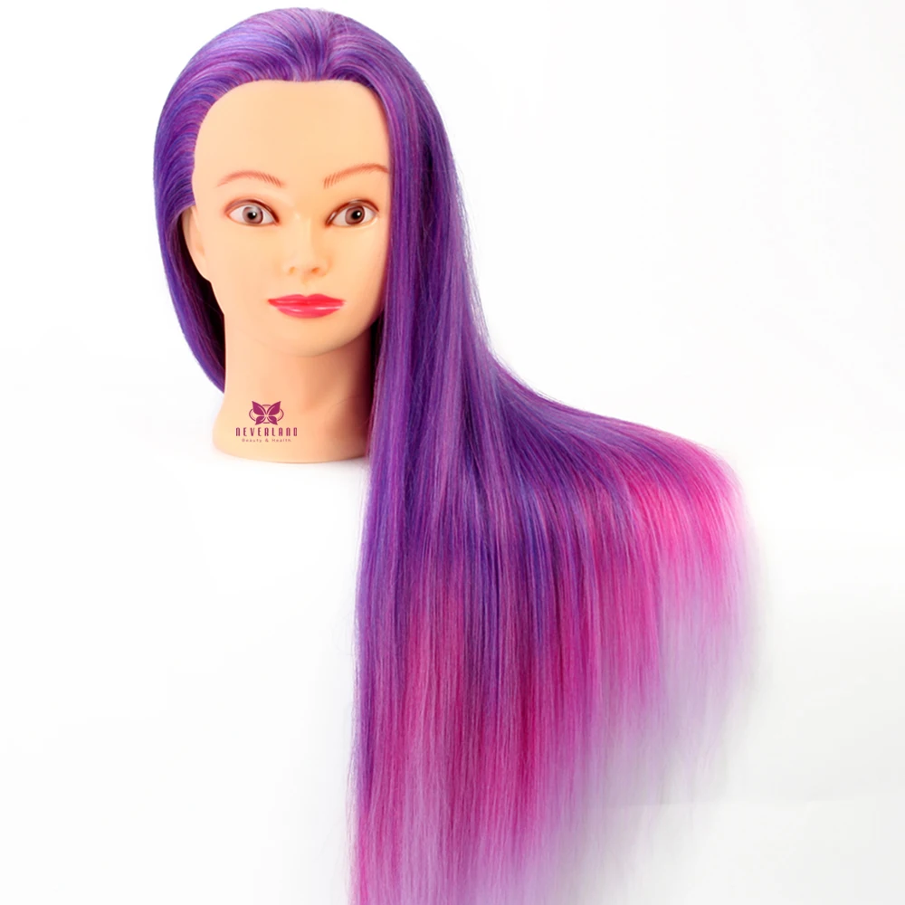 26'' Hair Braiding Head Doll Salon Training Purple Ombre Hairdressing Mannequin Synthetic Dummy + Clamp | Дом и сад