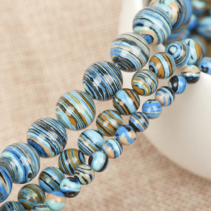 Semi-finished Dark Blue Stripe Turquoise Diy Bracelet Necklace 15inch gem 6/8/10/12mm Size For Jewel Making Loose beads H356 | Украшения и