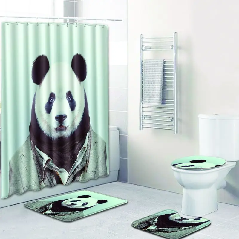 

panda dog 3D 180*180cm Shower Curtains Polyester Fabric Bathroom animals Curtains Waterproof Cortinas Hook Genuine with carpet