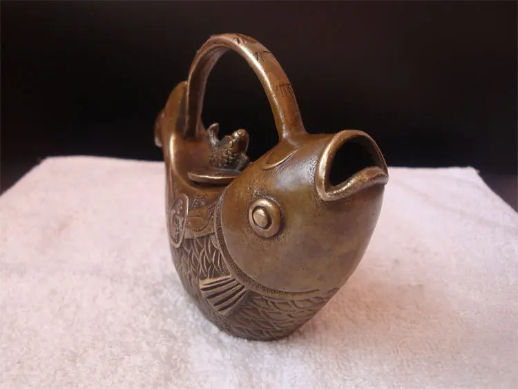 Antiqu антиквариат китайский латунный каре рыба чай горшок|pot|pot tea |