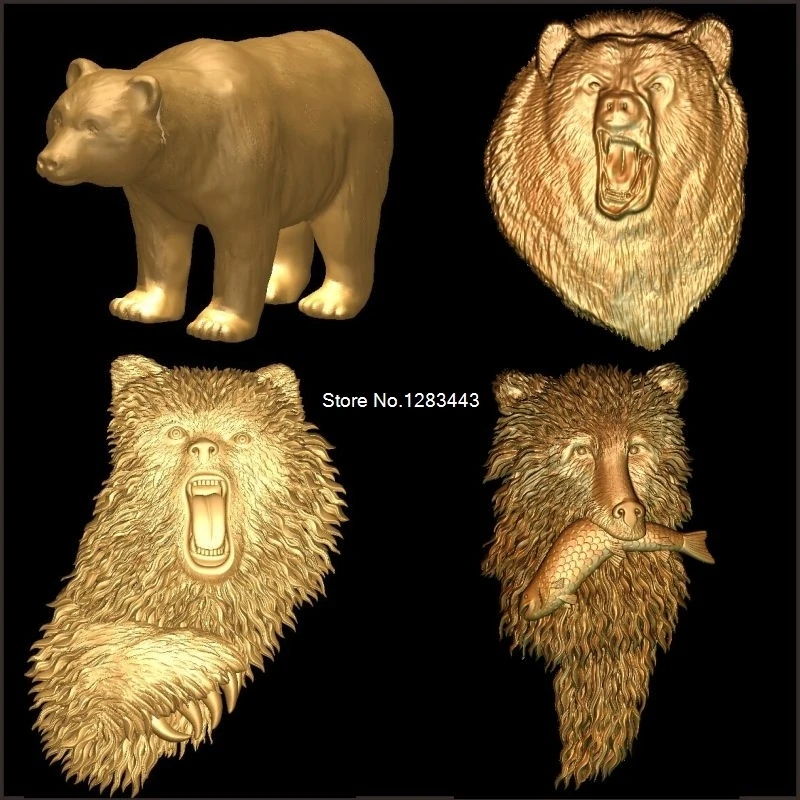 7 шт. медведь Рельефной Скульптуры 3d модель STL рельеф для ЧПУ формат рельефная