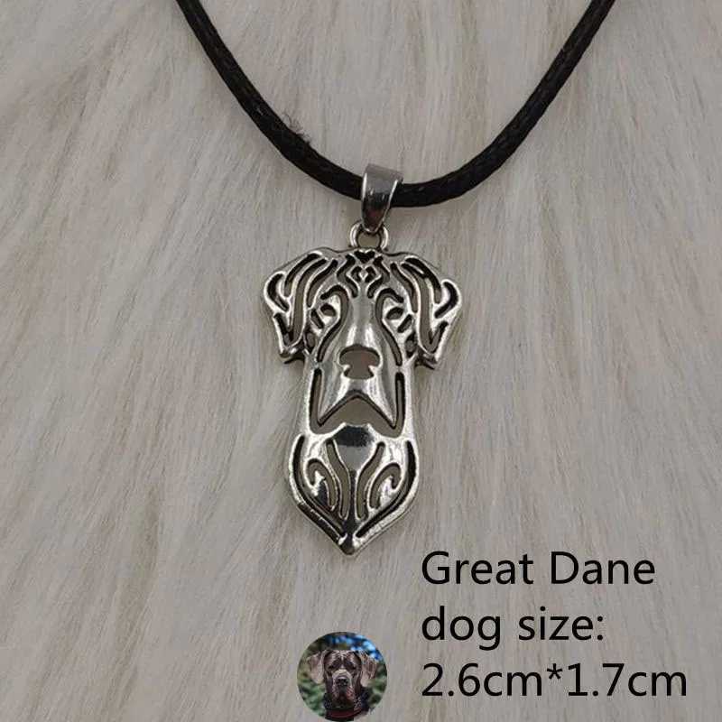 Great Dane Веревочное ожерелье с подвеской в виде собаки, в ретро стиле, античное серебро, Ротвейлер, Basenji, ювелирные изделия для женщин, мужчин, панк, милые, новая мода - Окраска металла: Great Dane