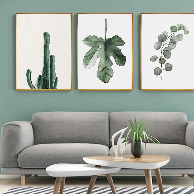 Nordic Стиль зеленый лист украшение кактус Завод холст картины Wall Art Для Гостиная