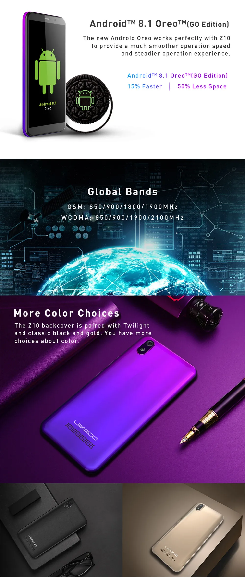 LEAGOO Z10 Android мобильный телефон 5," 18:9 дисплей 1 ГБ ОЗУ 8 Гб ПЗУ Dual Sim MT6580M четырехъядерный 2000 мАч 5Мп камера 3g смартфон