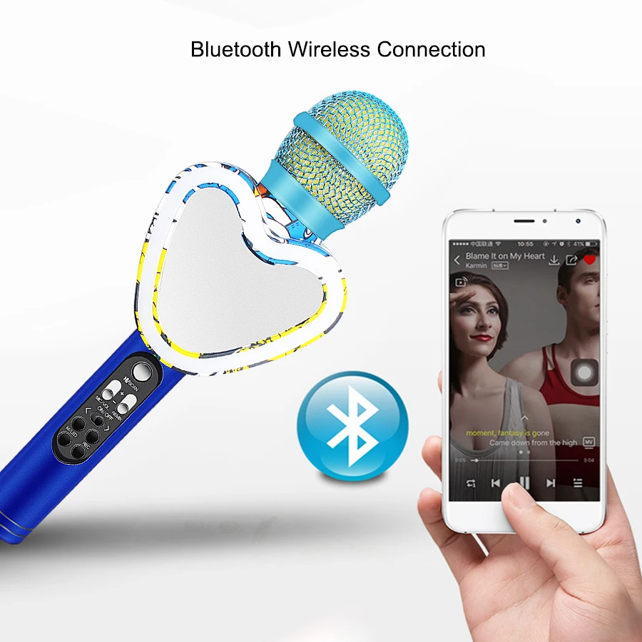 Беспроводной Bluetooth конденсаторный телефон микрофон динамик ручной музыкальный плеер микрофон для вокала, с рекордером KTV караоке микрофон