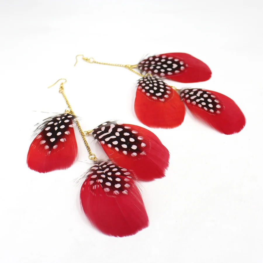 Модные Красочные точечный Серьги с перьями для женщин в этническом стиле длинные