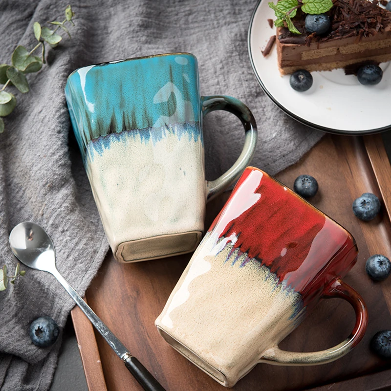 Квадратная керамическая кружка в стиле ретро оригинальная домашняя кофейная