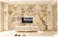 customzied non woven wallpaper mural with kinds of nice 3d flowers animals forest abstract landscapes cities and trees designs