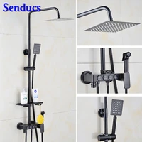 senducs black bronze shower set stainless steel square shower hot sale brass bath bidet shower faucet black shower set