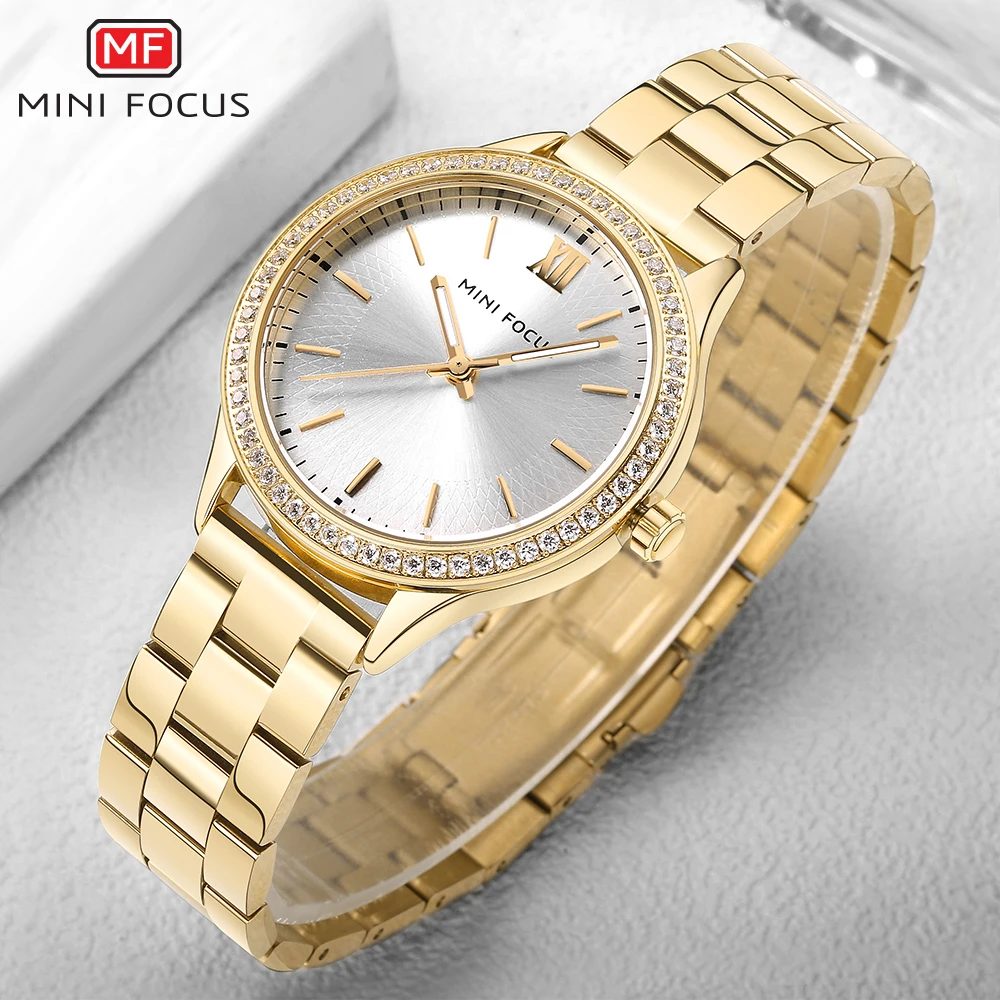 MINIFOCUS Gola часы браслет Для женщин Luxury Rhinestone чехол Quarzt для девочек