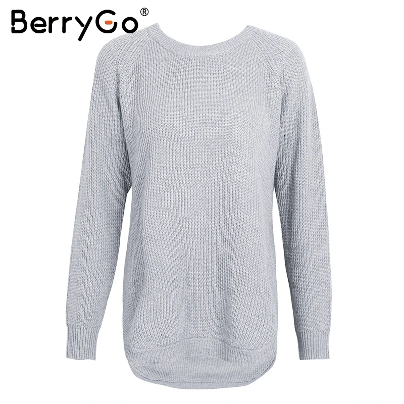 BerryGo Fashion side split knitting pullover Casual streetwear autumn winter sweater women 2018 elegant warm jumper pull femme | Женская