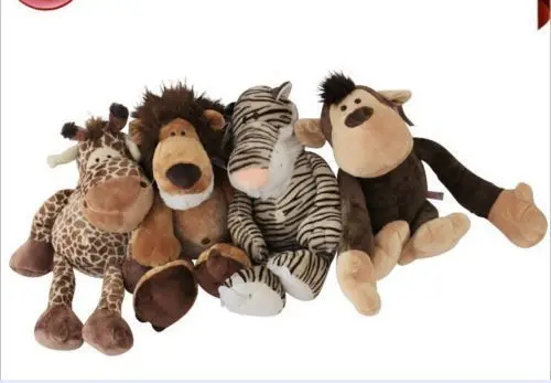 a set small cute Plush tiger lion giraffe monkey toys Stuffed jungle animal dolls gift about 25cm 0506 | Игрушки и хобби