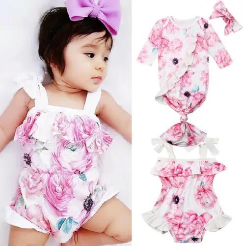New Cute Toddler Baby Girl Floral One-Piece Sleepbag Romper Sunsuit Clothes | Мать и ребенок