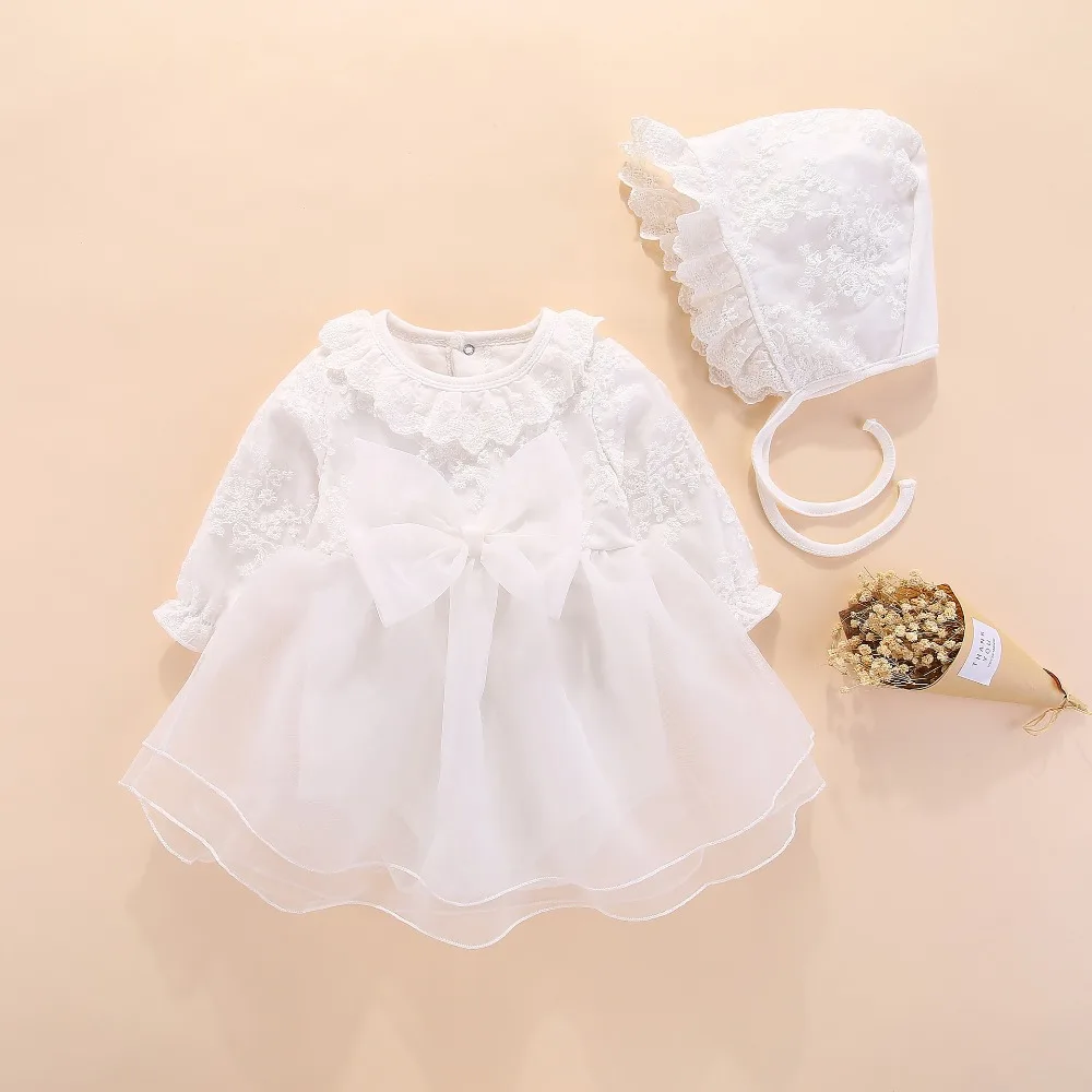 Baby Girls Clothes with big bow Newborn Embroidery Infant Bodysuits+hat Outfits Party clothing set 3 Color 0-12M |