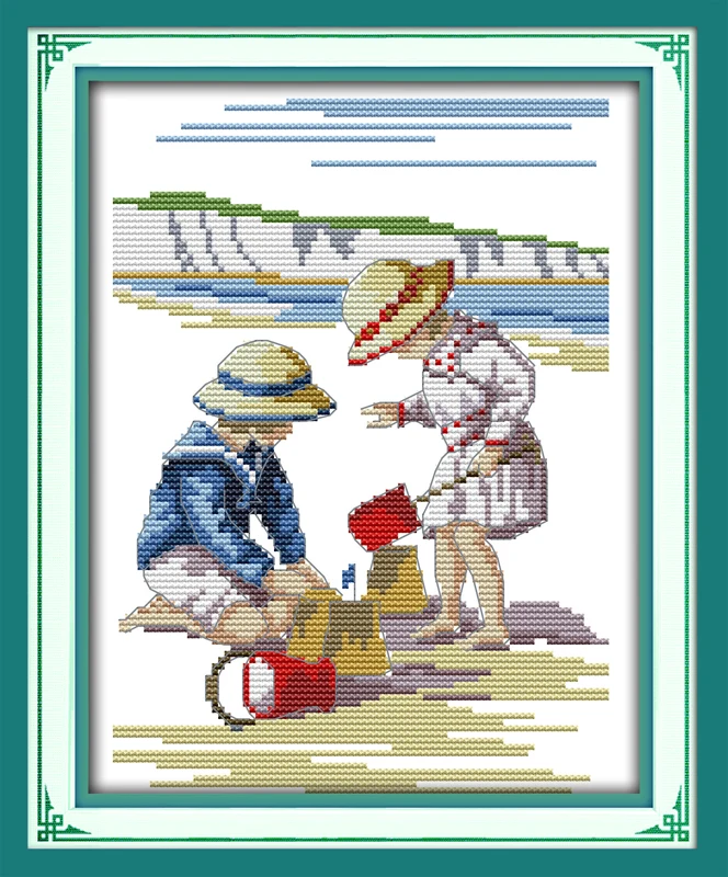 

Play in the seaside cross stitch kit catoon all our yesterday Aida count 18ct 14ct 11ct print embroidery DIY handmade needlework