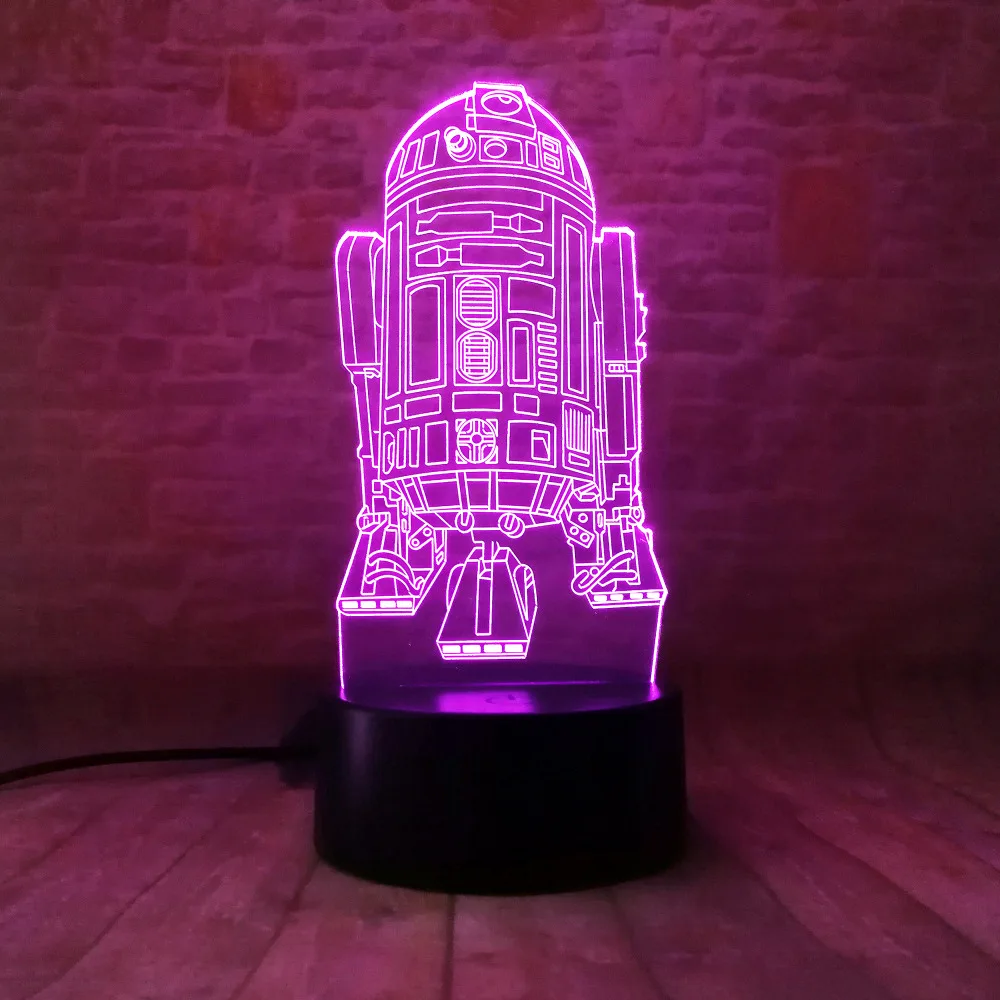 Новинка 3D Звездное видение R2D2 Wars Rocket Ночная лампа USB Touch 7 цветов градиентное
