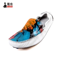us6 10 new real leather comfort graffiti fashion mens loafer driving car shoes slip on