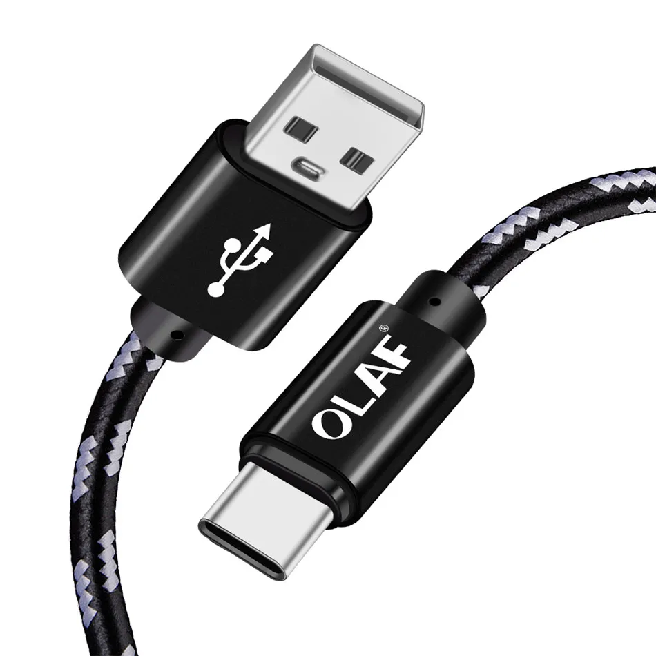 Black Олаф 1 м 2 м usb type-C кабель для быстрой зарядки USB C кабель type-C 3,1 кабель для передачи данных кабель для автомобильного зарядного устройства для samsung S9 S8 pocophone F1 - Цвет: Black