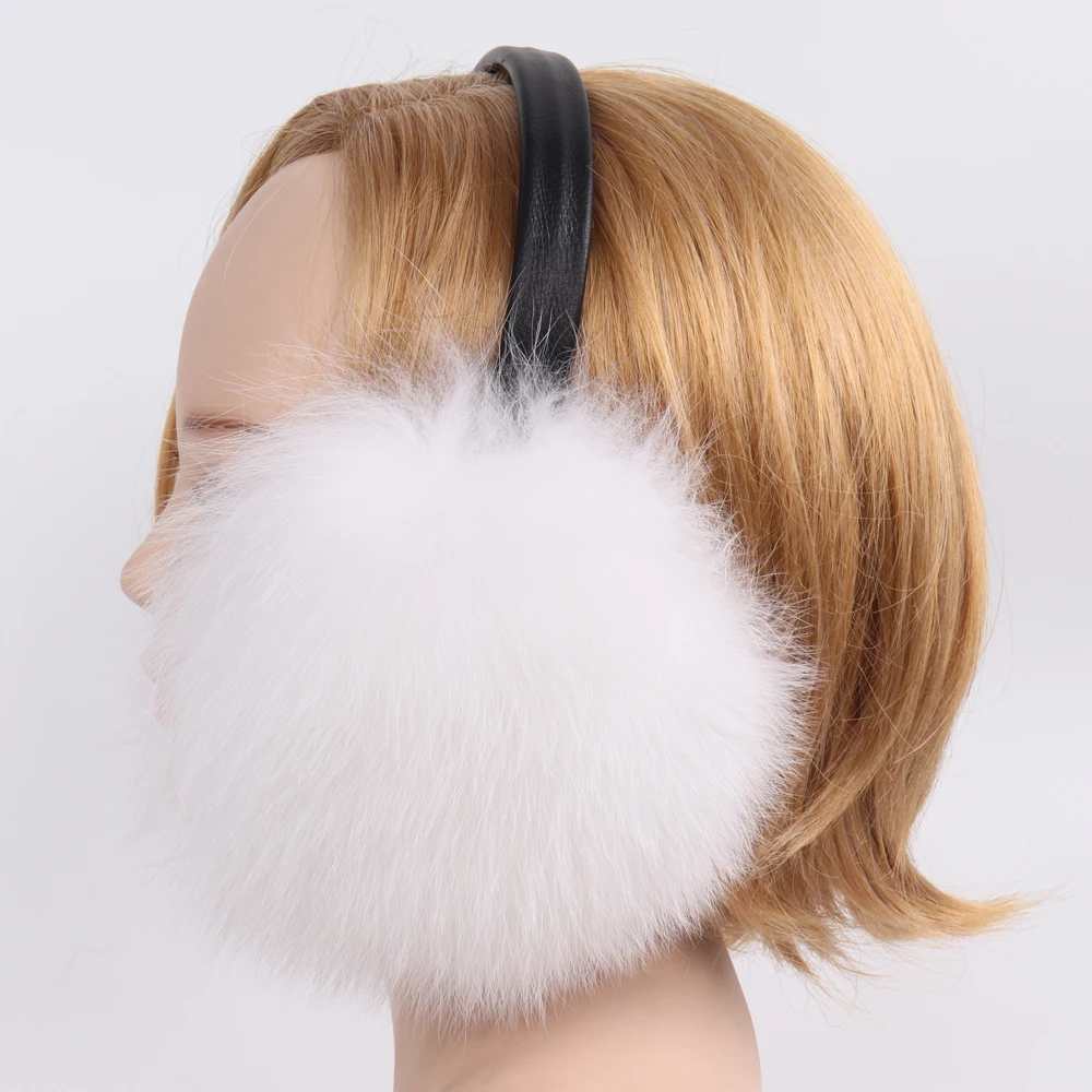 2021 New Russian Women 100% Natural Fox Fur Earmuffs Winter Warm Pompoms Plush EarMuff Girls Real Earflaps | Аксессуары для одежды