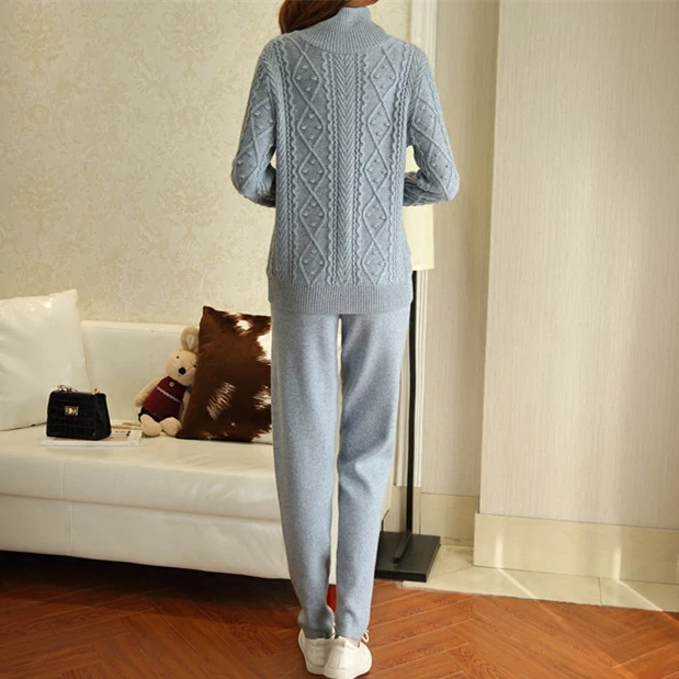 Pull Wool Special Offer Women 2020 Spring Women's New 2-piece Suit Cashmere Knit Casual Trousers Vintage Two Piece Set Female