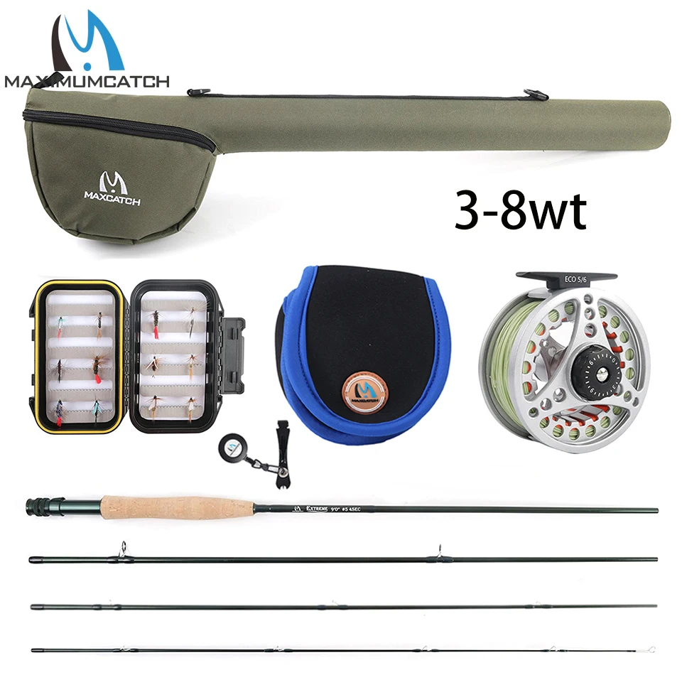 Maximumcatch 5WT Fly Fishing Combo 9FT средне-быстрая Летающая Удочка предварительно намотанная Летающая катушка 5F Fly Line с треугольной трубкой Cordura
