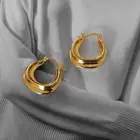 Женские серьги-кольца HUANZHI, классические золотистые металлические геометрические серьги круглой формы, вечерние ювелирные изделия для путешествий