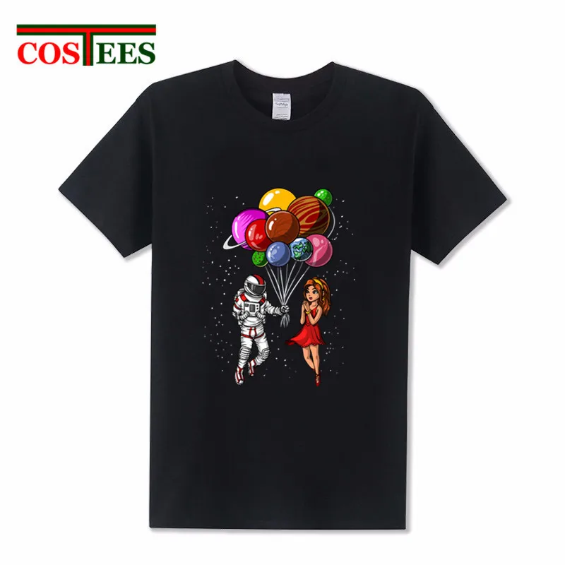 Camiseta Astronaut Shirt For Girls&ampBoys Space Couple Balloons Party T Men 2018 New summer Design Valentine's day tee shirt | Мужская