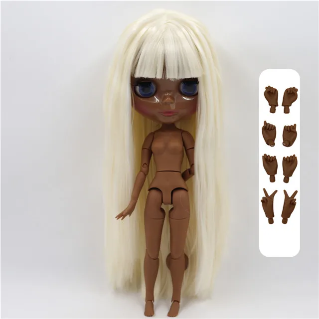 super black skin Ледяная 1/6 bjd фабрика blyth кукла с гибкими суставами бледный блонд смешанный белый волос BL136/340 30 см, супер черная кожа или загара кожи - Цвет: super black skin