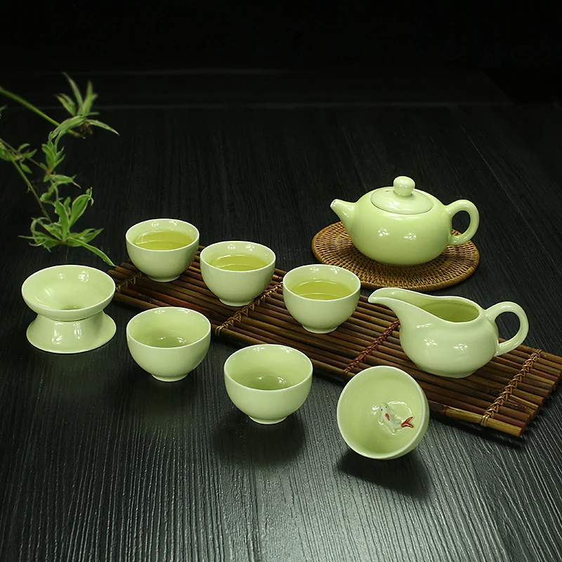 Цзиндэчжэнь, Китай, Celadon, чайный сервиз, керамический фарфор, керамика, голубой и белый чай, чашка, чайный горшок, чайный набор кунг-фу