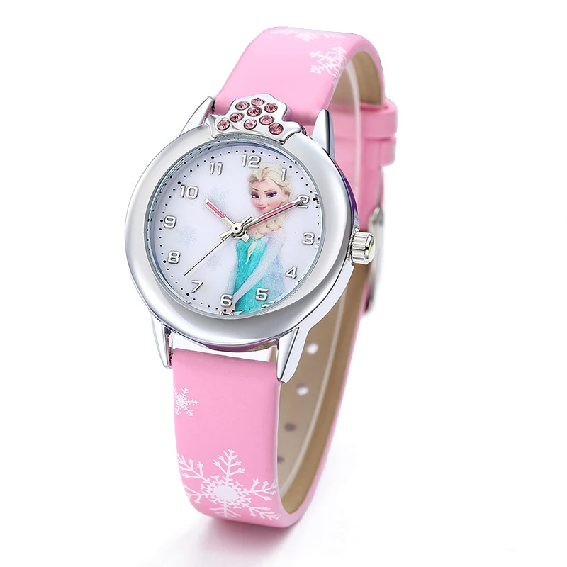 Girl Pink JOYROX Princess Elsa Pattern Girls Watch Cartoon Spiderman Boys Watches Leather Strap Wristwatch Kids Clock reloj de mujer - Цвет: Girl Pink