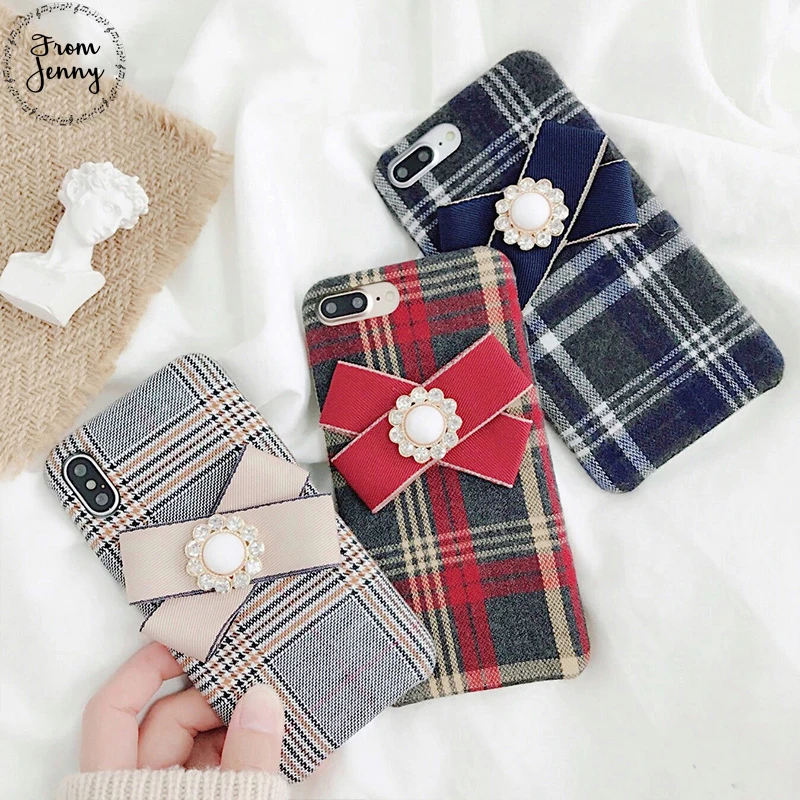 From Jenny бренд Rhinestone Bowknot, тканевый чехол Чехлы для iPhone 11 Pro 7 8 плюс 6s 6plus X XR осень-зима мягкая задняя крышка для мобильного телефона