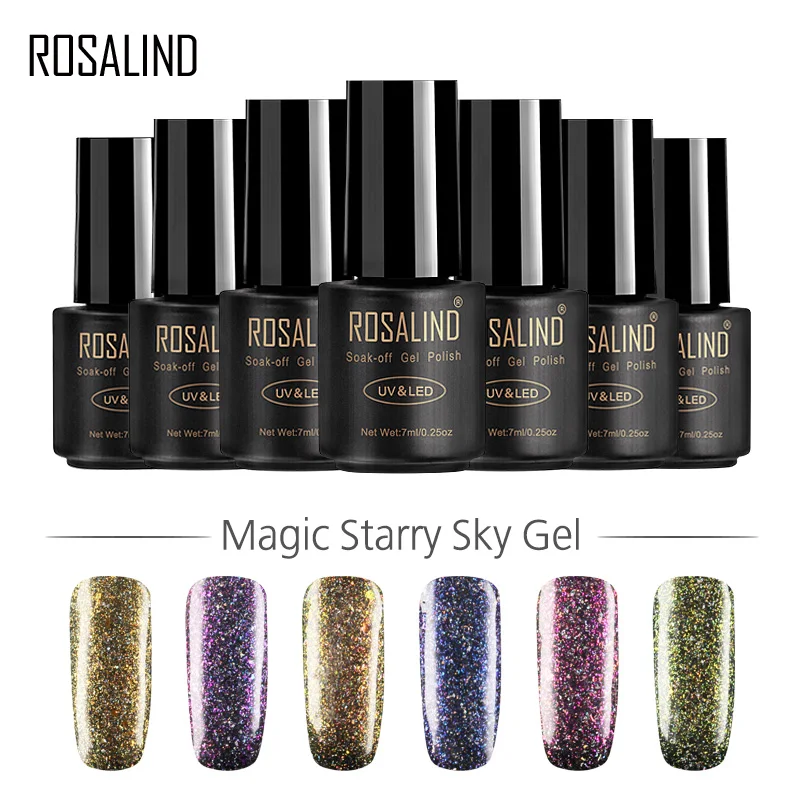 ROSALIND гель 1S 7 мл Гель лак для ногтей волшебное Звездное Небо УФ 6 видов цветов