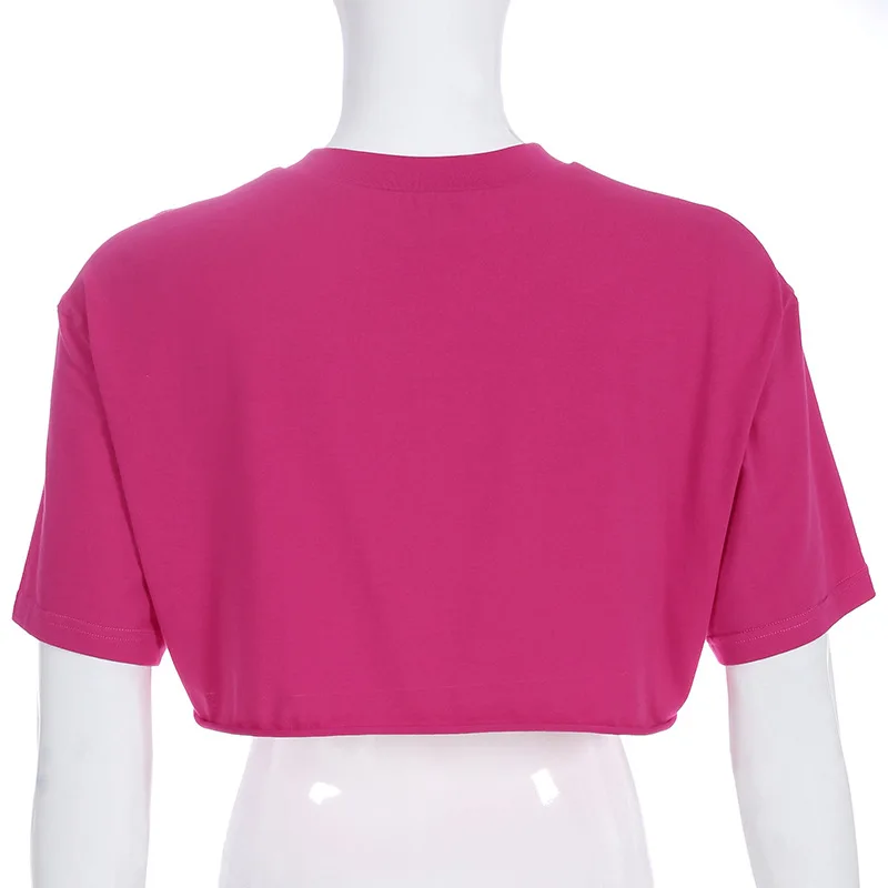 

Harajuku Letter Print Casual Loose Women's T-Shirt Half Sleeve Short Sleeve Contrast Color Navel Women's T-Shirt Summer m121