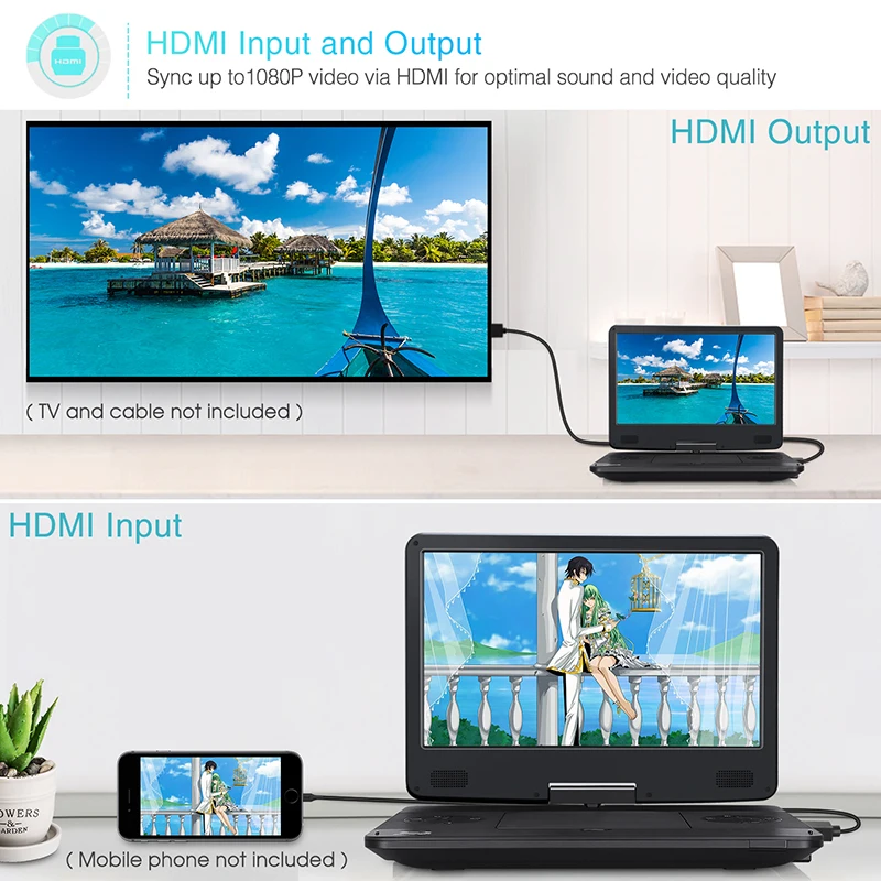 14&quot TFT Auto Tragbarer Blu-ray DVD Player 1080P HDMI TV USB Heimkino Dolby AKKU Portable | Электроника