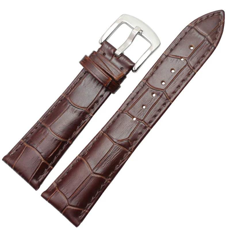 Brown silver buckle Ремешки для наручных часов, мужские, черные, коричневые, натуральная кожа, мягкий ремешок для часов, ремешок, серебро, золото, металлическая пряжка, аксессуары, 19 мм, 20 мм, 21 мм, 22 мм - Цвет ремешка: Brown silver buckle