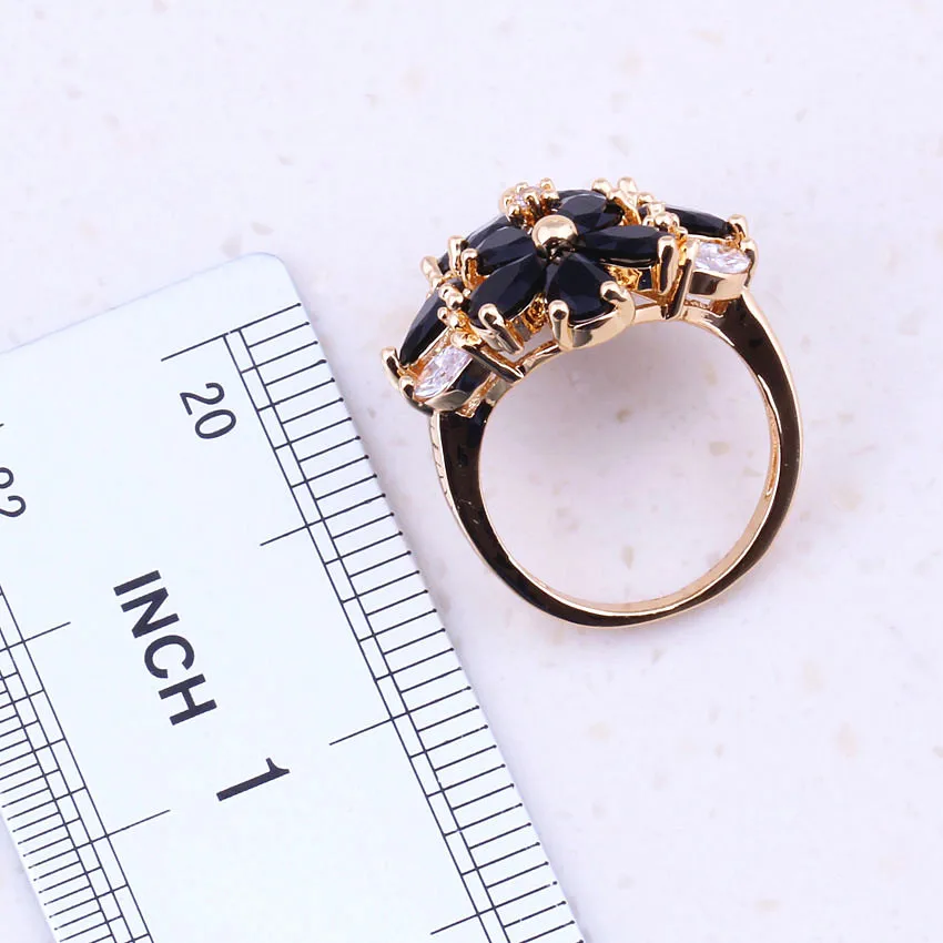 Хит продаж черные кольца украшенные кристаллами кубическим цирконием желтым