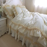 free shippingbeige ruffle korean princess bedding set 34pcs twin full queen king size white cake layers bed skirt set
