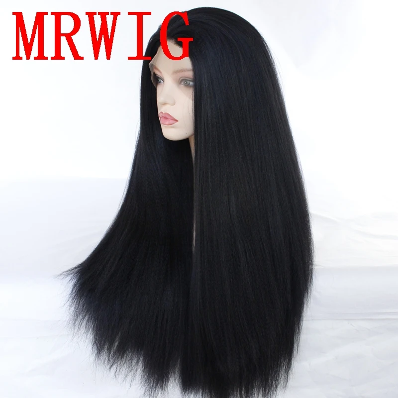 MRWIG 26in 180%Density Kinky Straight Synthetic Front Lace Wig Free Part Black/Brown/Blonde | Шиньоны и парики