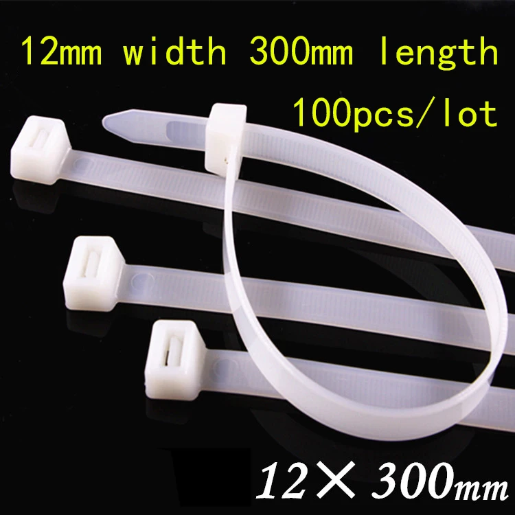

12*300 Nylon Tie National Standard 12mm Wide Wire Harness Fixed Pedestal White/Black 100pcs/lot