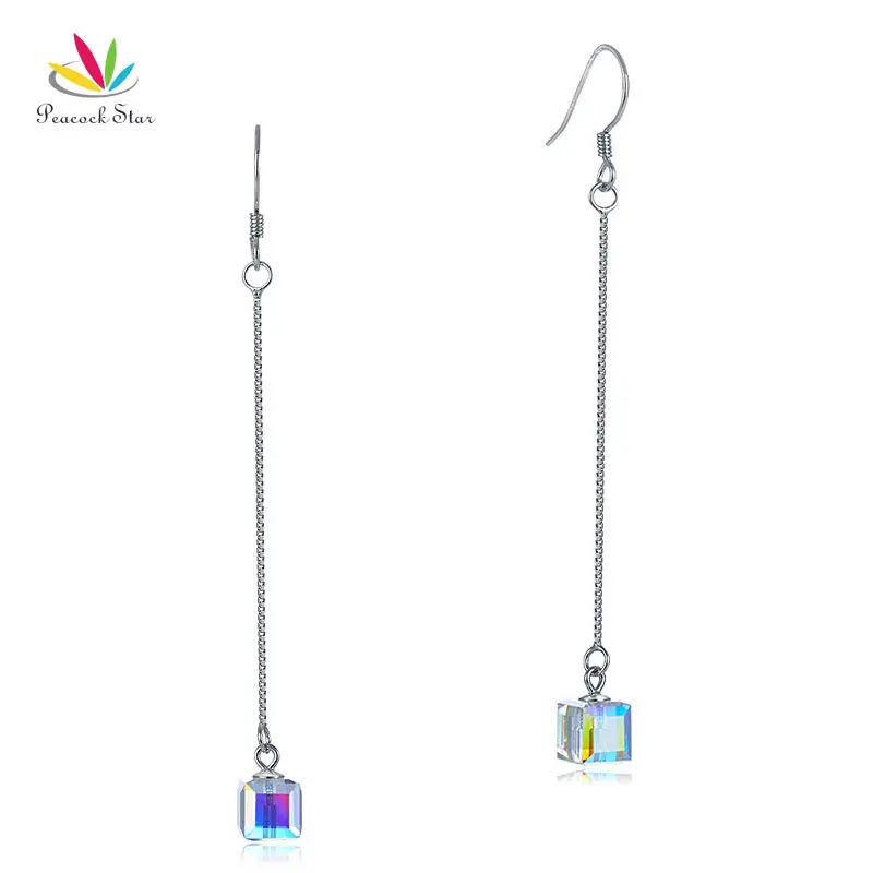 

Peacock Star Top Quality Dangle Drop Line Solid 925 Sterling Silver Earrings AB Austrian Crystal Party Birthday Gift CFE8142