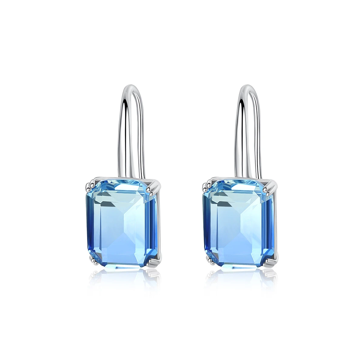 Простые висячие серьги в форме квадрата с синим камнем из Кубического циркония