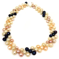 16 inches 6 9mm three row high luster natural multicolor button pearl loose strand