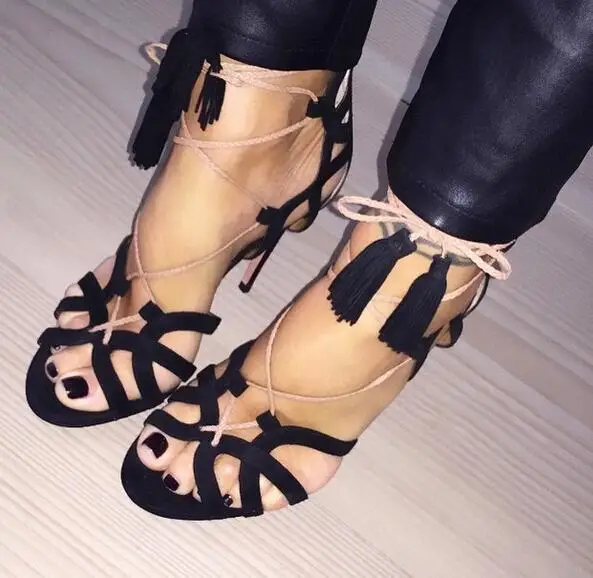 Шнуровка женщины сандалии открытый носок лето обувь сексуальный высокая высокие