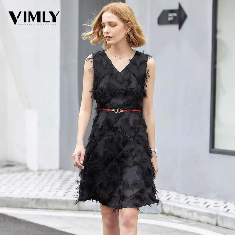 Vimly летнее подиумное платье трапециевидной формы с перьями Vestido элегантное